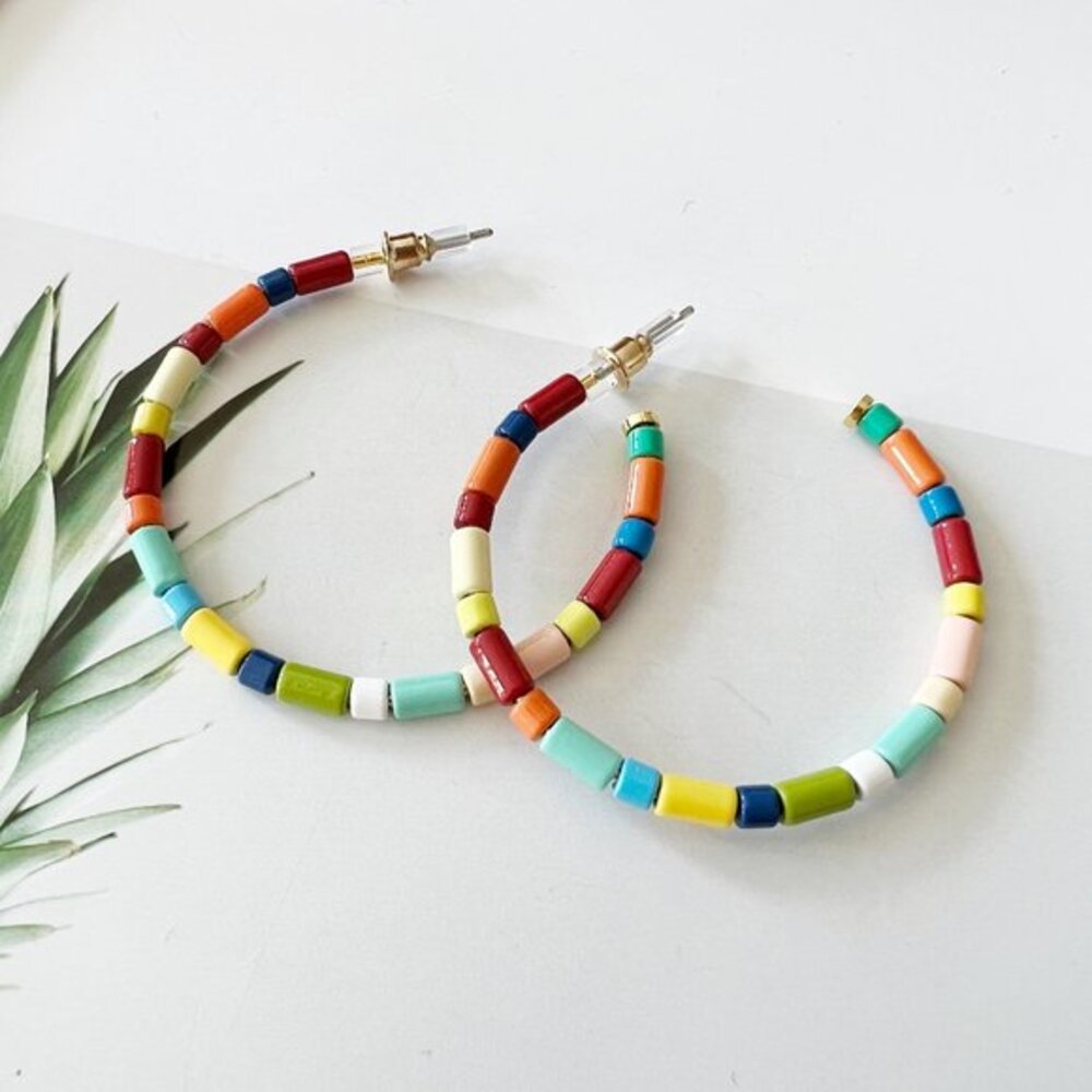 4/$25 Enamel U Tube Hoop Earings Multicolored
